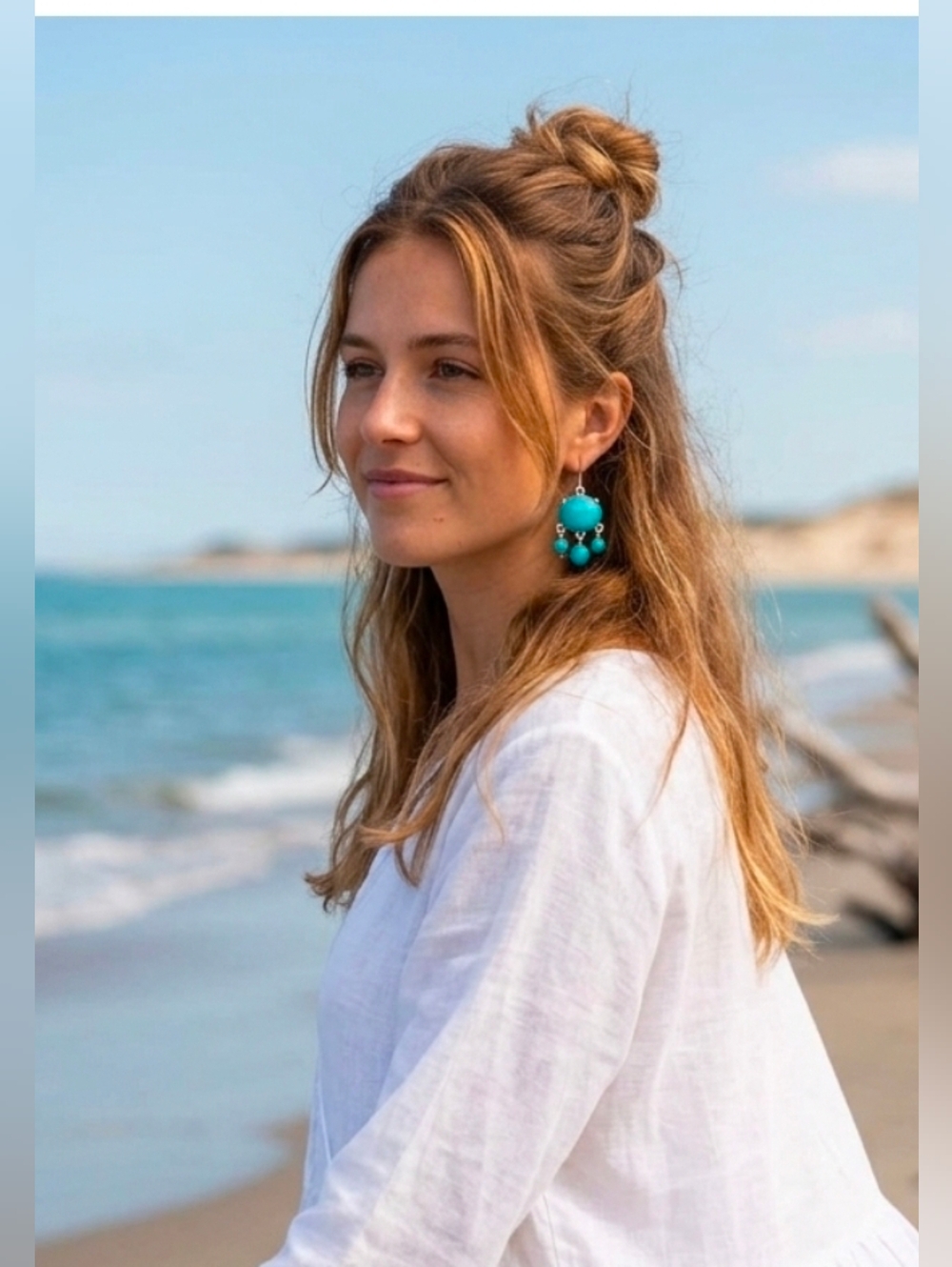 Turquoise Dangling Pierced Earrings Facet Cut Stunning!